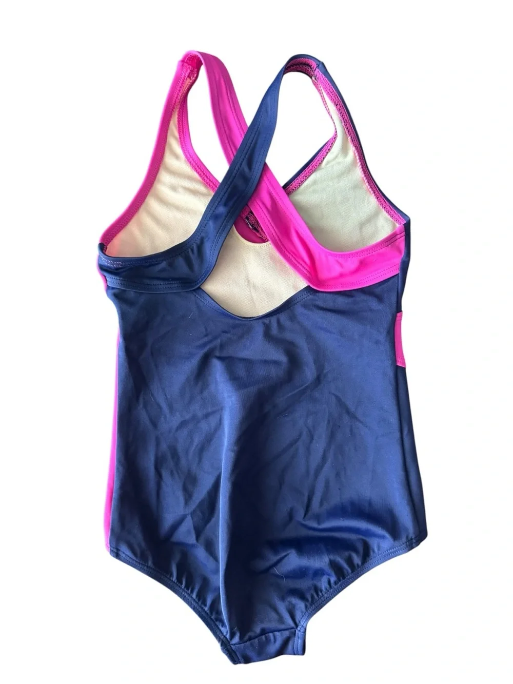 Lands’ End Girls Colorblock One Piece Swimsuit Size 5 Pink and Navy